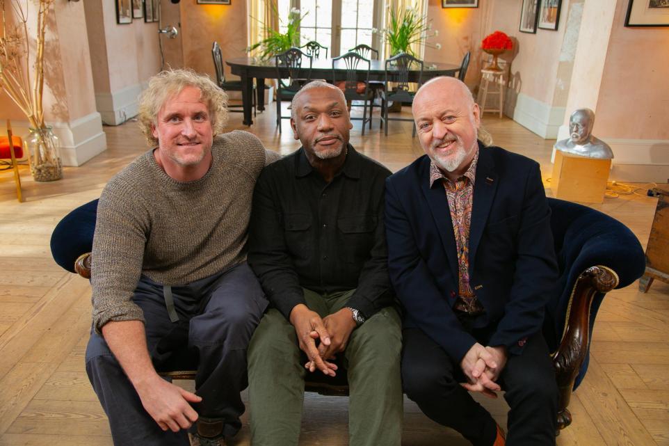 Left to right: Nick Elphick, Martin Griffiths and Bill Bailey in the studio. Photo: BBC